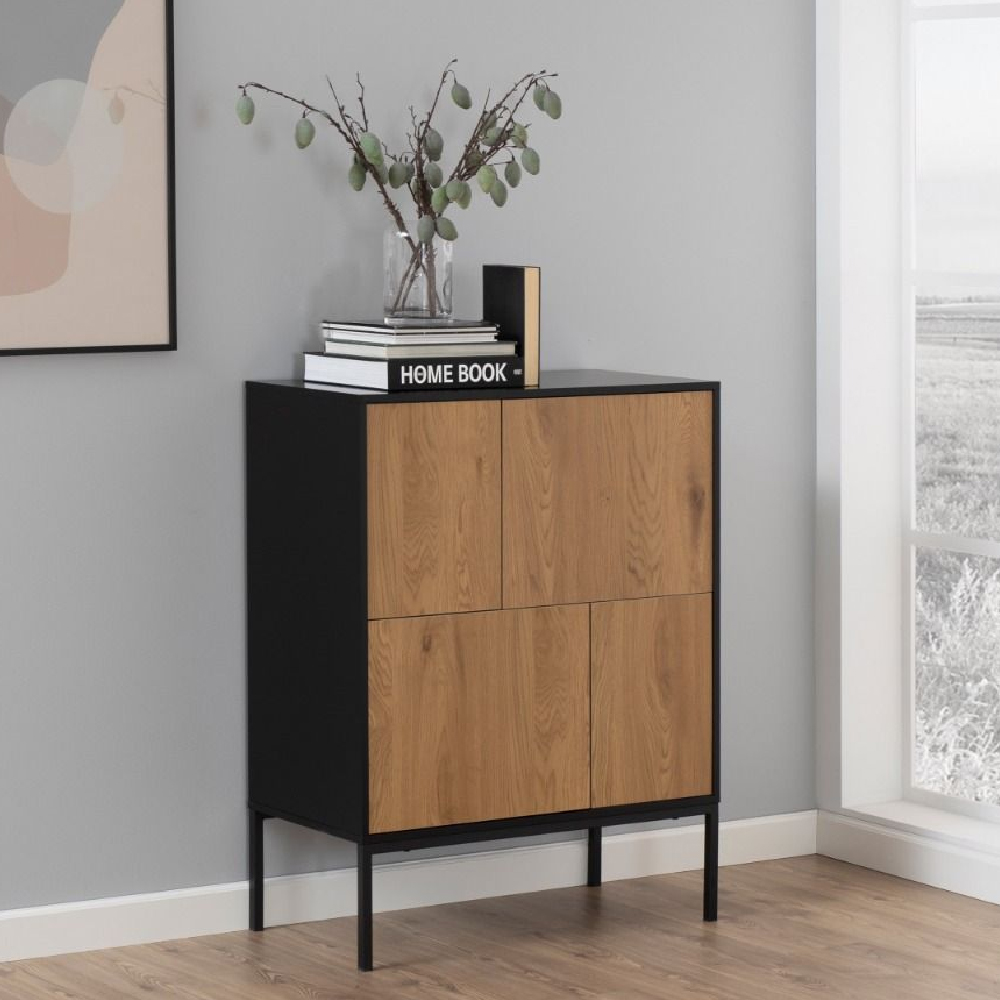 Read more about Sparks wooden storage cabinet with 4 doors in oak and black