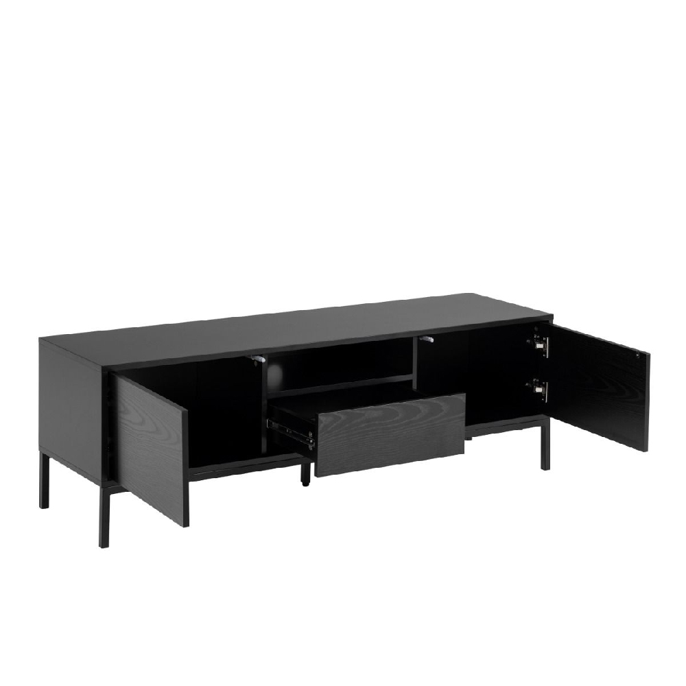Sparks Wooden TV Stand With 2 Doors 1 Drawer In Ash Black