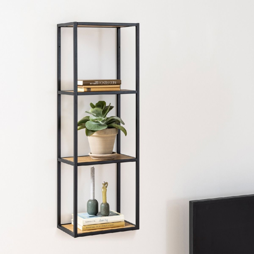 Read more about Sparks wooden wall shelf with 2 shelves in oak and black