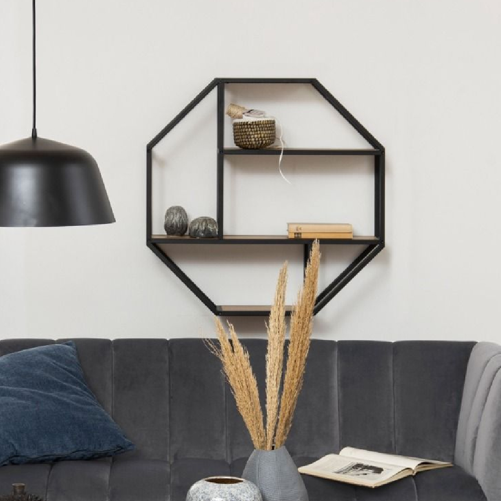 Read more about Sparks wooden wall shelf with 3 shelves in oak and black