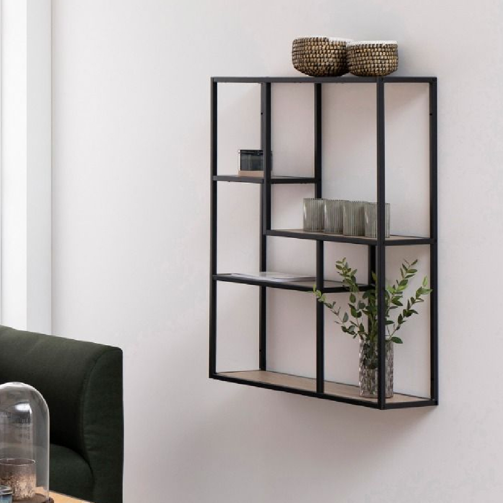 Read more about Sparks wooden wall shelf with 4 shelves in sonoma oak and black