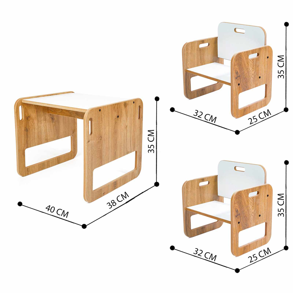 Sparrow Wooden Table with 2 Chairs in White and Natural