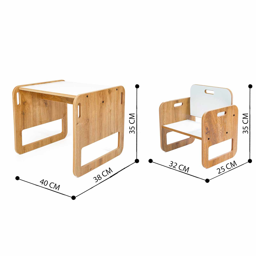 Sparrow Wooden Table and Chair in White and Natural