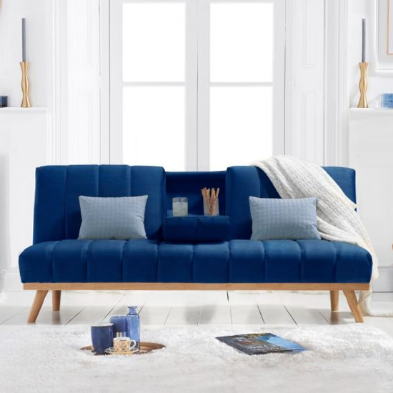 Spazzate Velvet 3 Seater Fold Down Sofa Bed In Blue_2