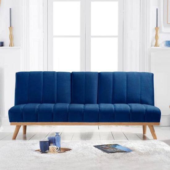 Spazzate Velvet 3 Seater Fold Down Sofa Bed In Blue_3