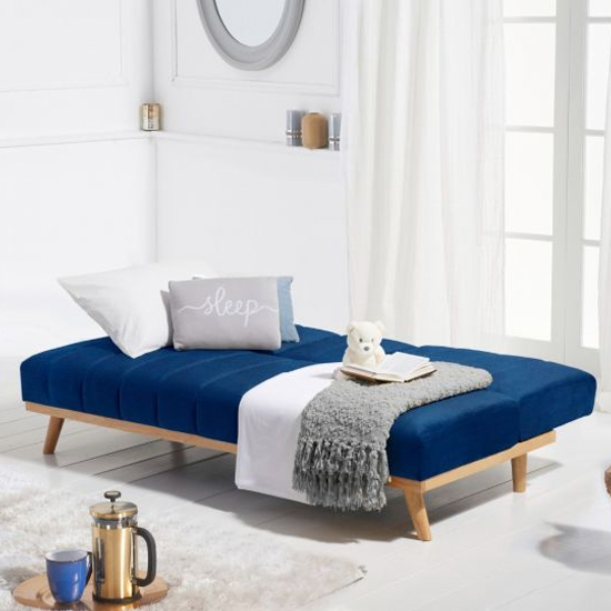 Spazzate Velvet 3 Seater Fold Down Sofa Bed In Blue_4
