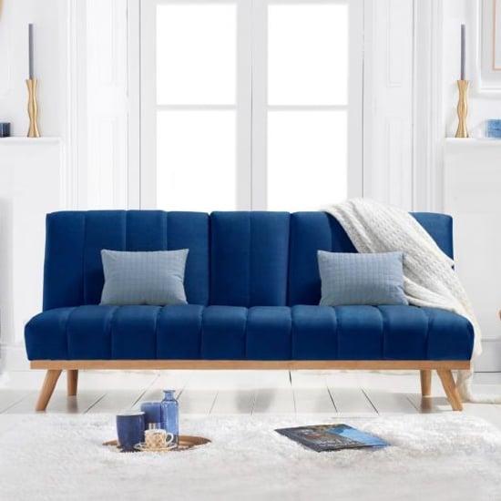 Spazzate Velvet 3 Seater Fold Down Sofa Bed In Blue_1