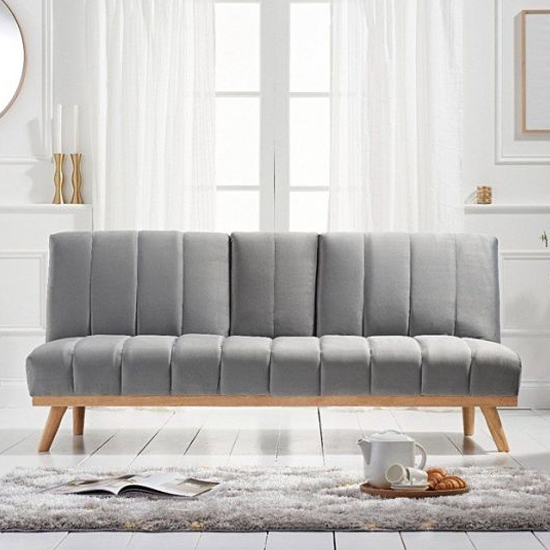 Spazzate Velvet 3 Seater Fold Down Sofa Bed In Grey_3