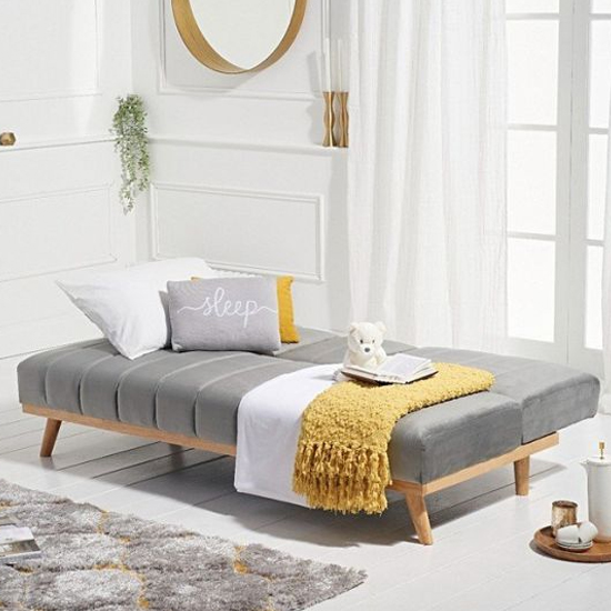Spazzate Velvet 3 Seater Fold Down Sofa Bed In Grey_4