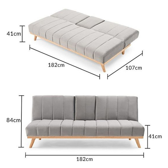 Spazzate Velvet 3 Seater Fold Down Sofa Bed In Grey_8