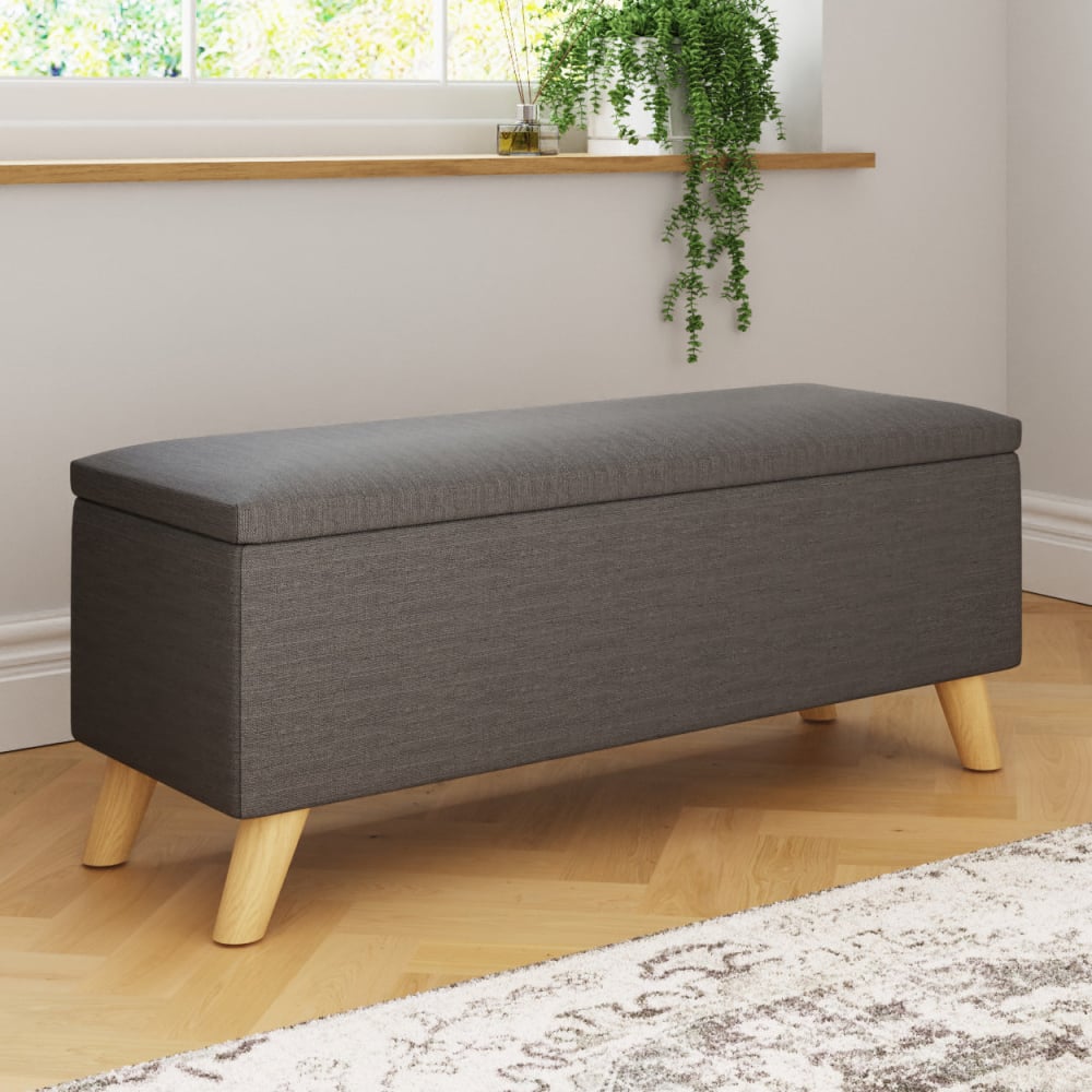 Speke Fabric Storage Ottoman In Charcoal Grey