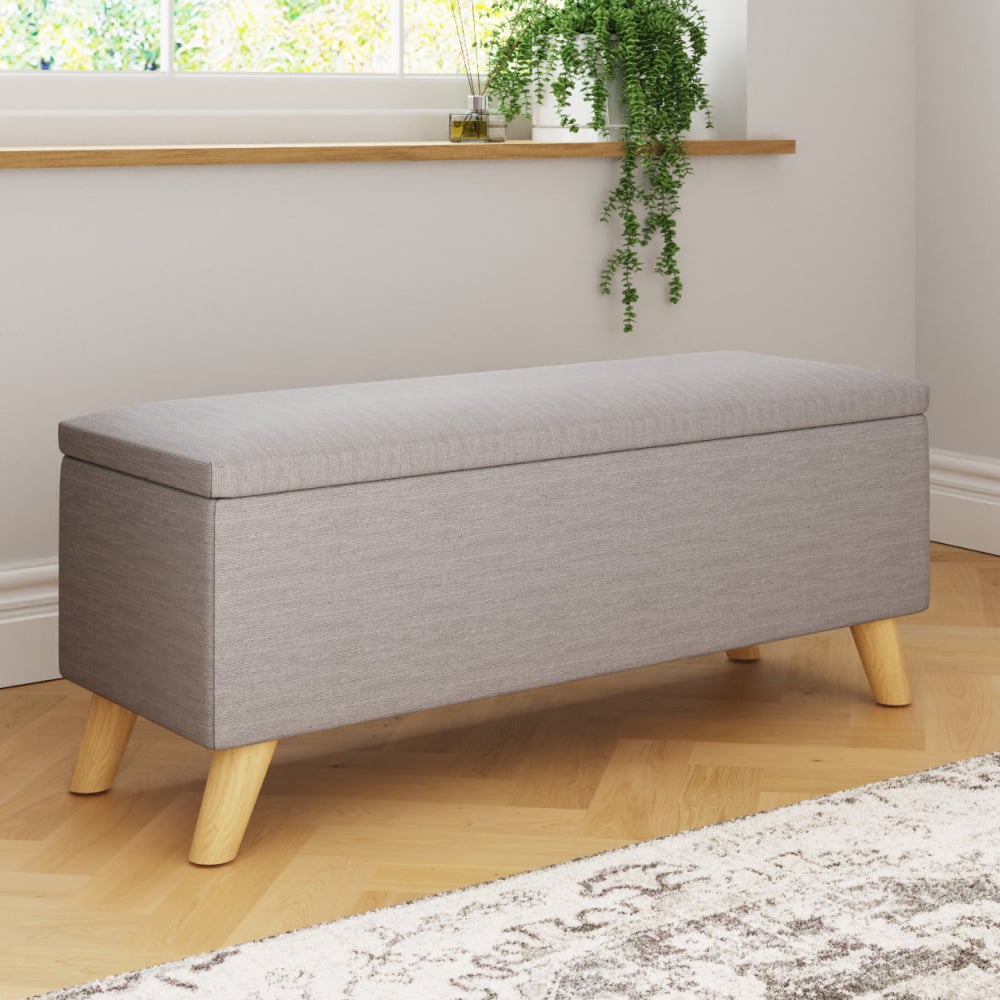 Speke Fabric Storage Ottoman In Light Grey
