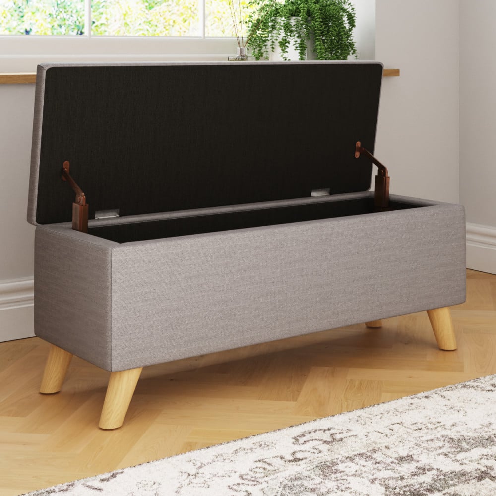 Speke Fabric Storage Ottoman In Light Grey