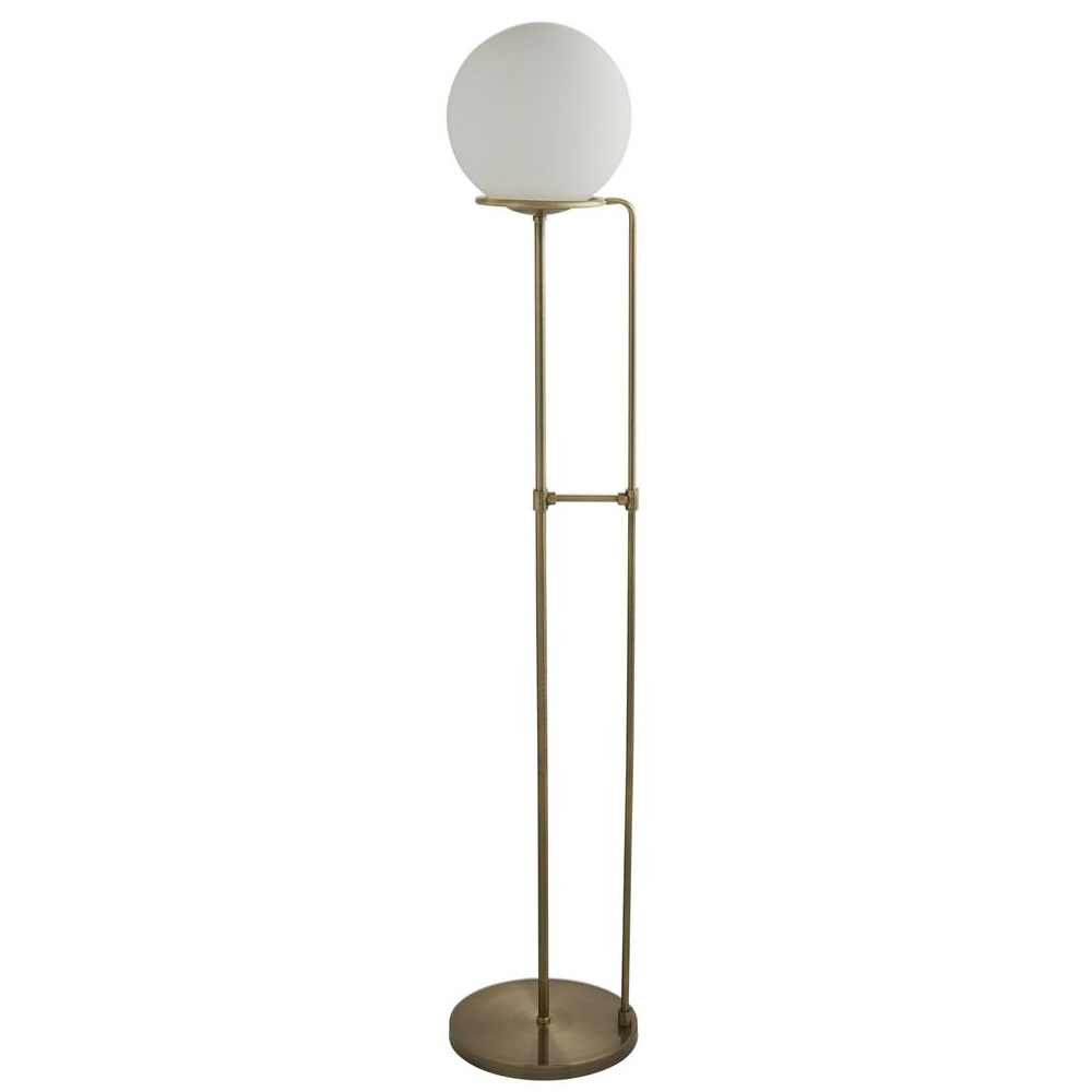 Sphere Opal Glass Floor Lamp In Antique Brass