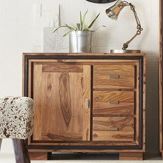 Read more about Spica 1 door 3 drawers wooden sideboard in natural sheesham