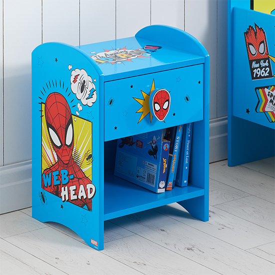 Product photograph of Spider-man Childrens Wooden Bedside Table In Blue from Furniture in Fashion