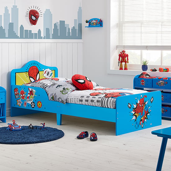 Read more about Spider-man childrens wooden single bed in blue