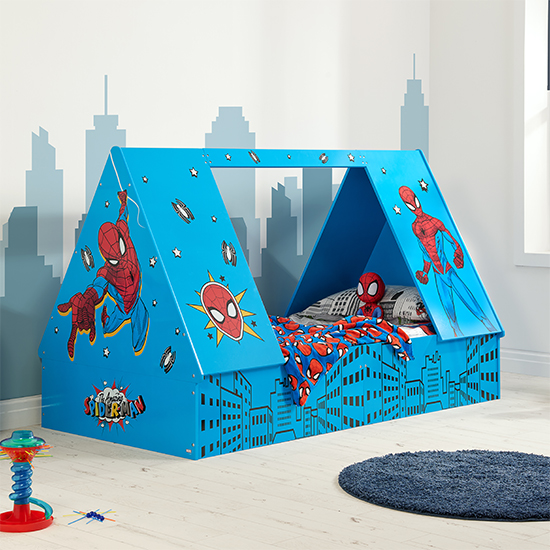 Product photograph of Spider-man Childrens Wooden Single Tent Bed In Blue from Furniture in Fashion