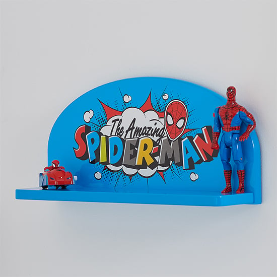 Product photograph of Spider-man Childrens Wooden Wall Shelf In Blue from Furniture in Fashion