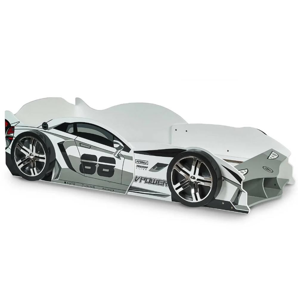 Spindale High Gloss Kids Racer Car Bed - White And Grey