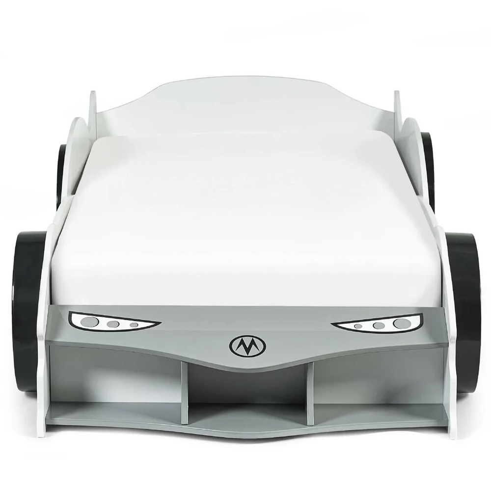 Spindale High Gloss Kids Racer Car Bed - White And Grey