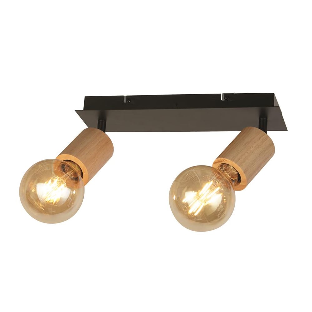 Read more about Spinny 2 light spotlight in wood and matt black