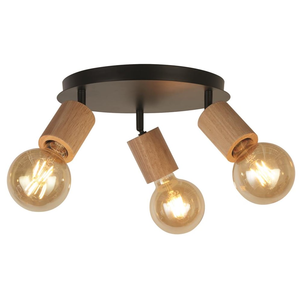 Read more about Spinny 3 light spotlight round in wood and matt black