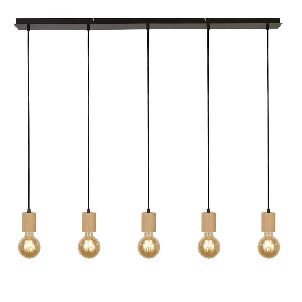 Read more about Spinny 5 light bar pendant light in wood and matt black