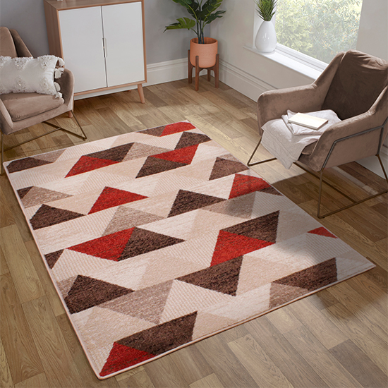 Product photograph of Spirit 120x170cm Triangle Design Rug In Ochre And Terra from Furniture in Fashion