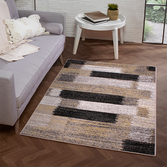 Product photograph of Spirit 66x230cm Mosaic Design Rug In Grey And Gold from Furniture in Fashion