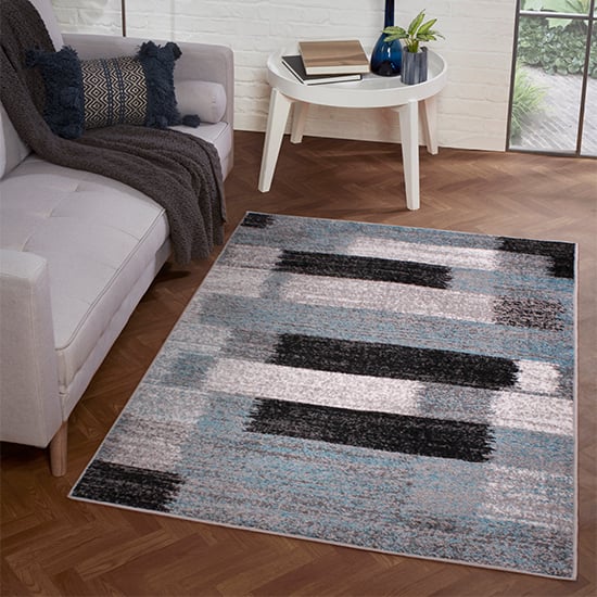 Photo of Spirit 66x230cm mosaic design rug in grey and teal