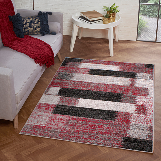 Product photograph of Spirit 80x150cm Mosaic Design Rug In Red And Grey from Furniture in Fashion