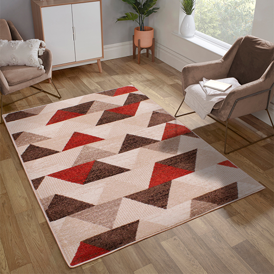 Product photograph of Spirit 80x150cm Triangle Design Rug In Ochre And Terra from Furniture in Fashion