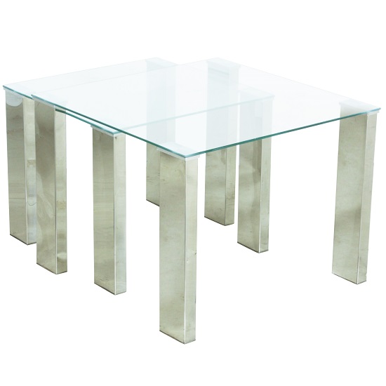 Splash Nest of Tables In Clear Glass With Chrome Legs Furniture in