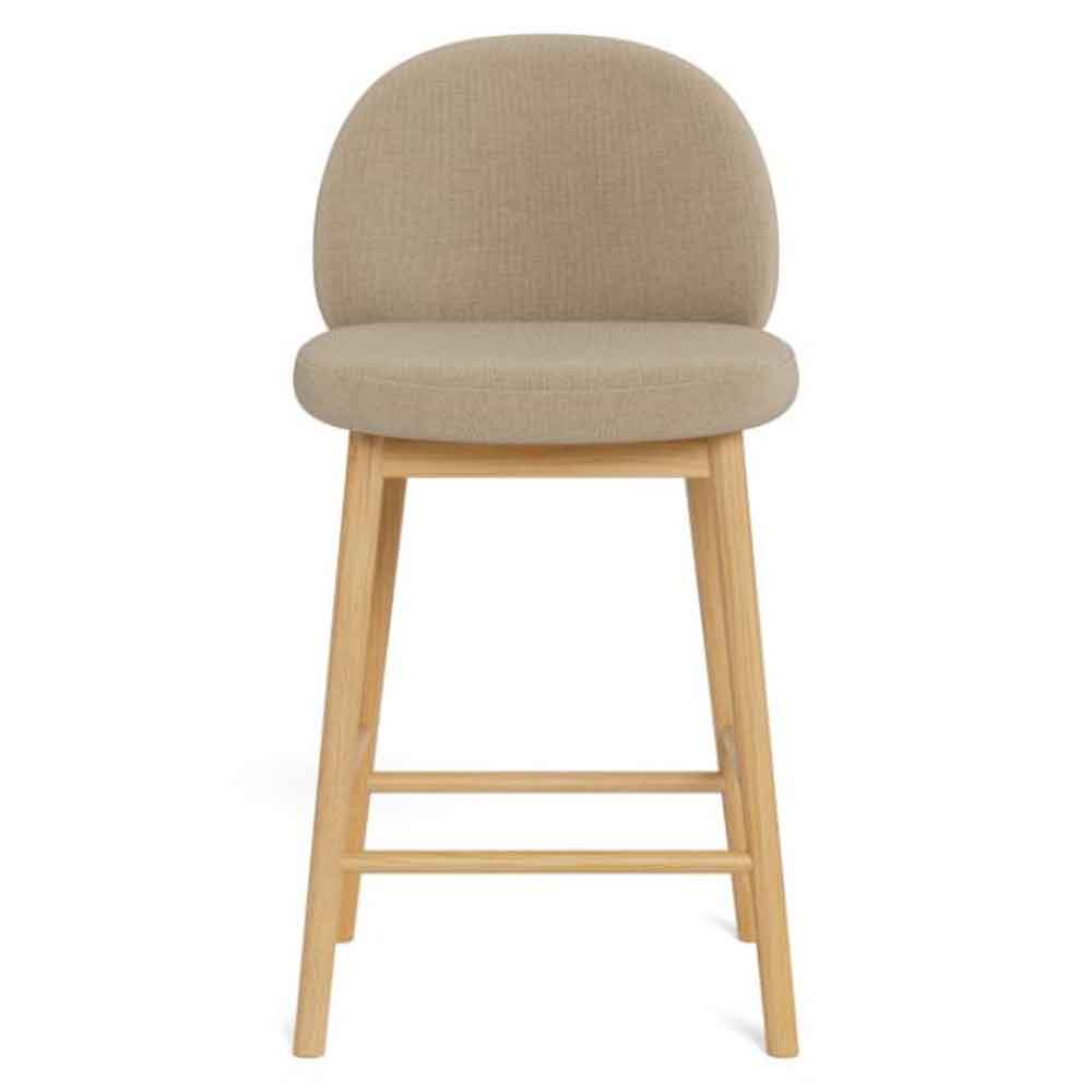Spokane Fabric Bar Stools With Oak Legs in Pair - Beige