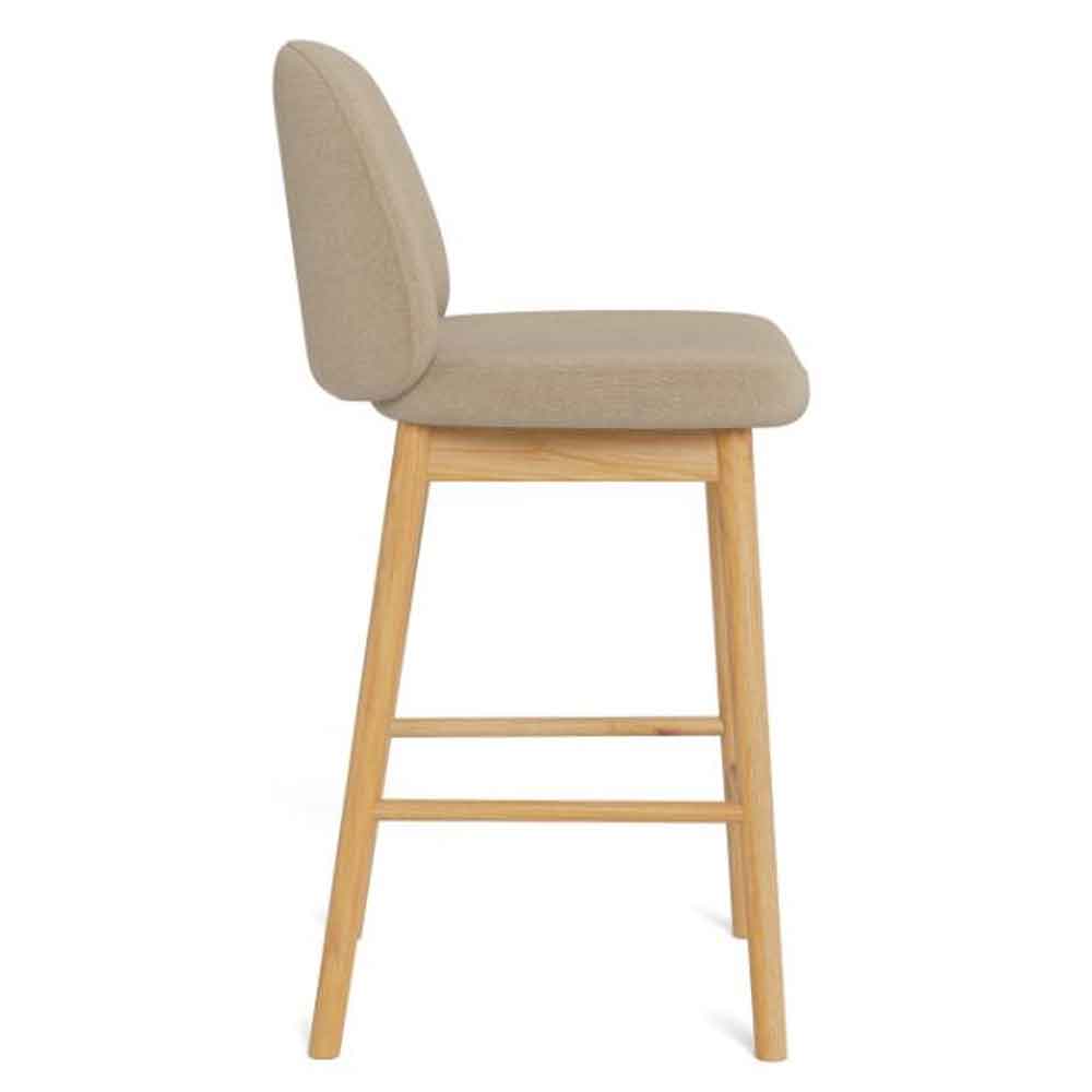 Spokane Fabric Bar Stools With Oak Legs in Pair - Beige