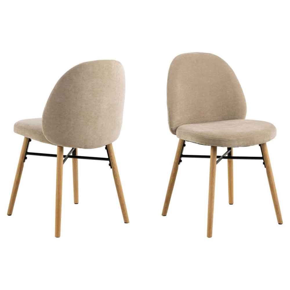 Spokane Fabric Dining Chairs With Oak Legs in Pair - Beige