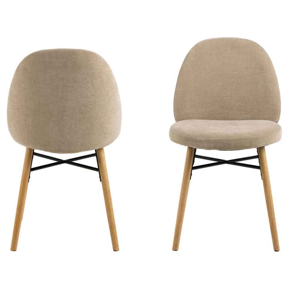 Spokane Fabric Dining Chairs With Oak Legs in Pair - Beige