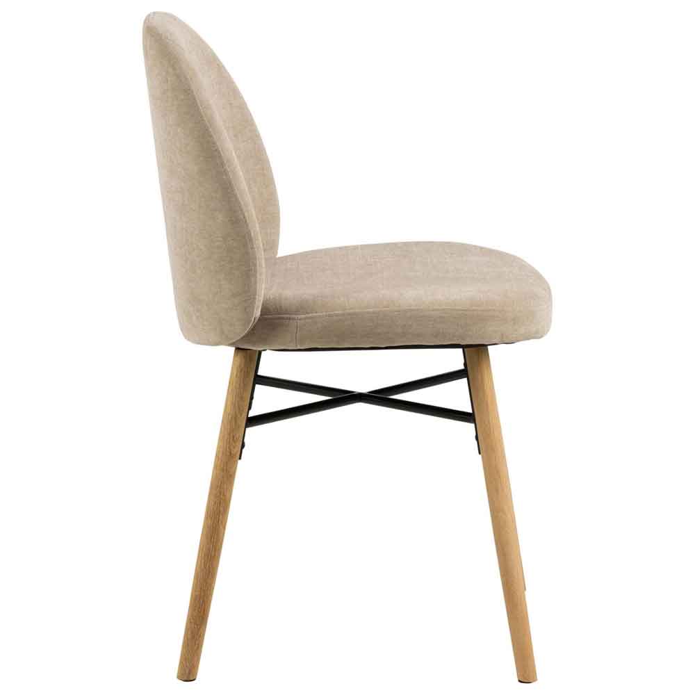 Spokane Fabric Dining Chairs With Oak Legs in Pair - Beige