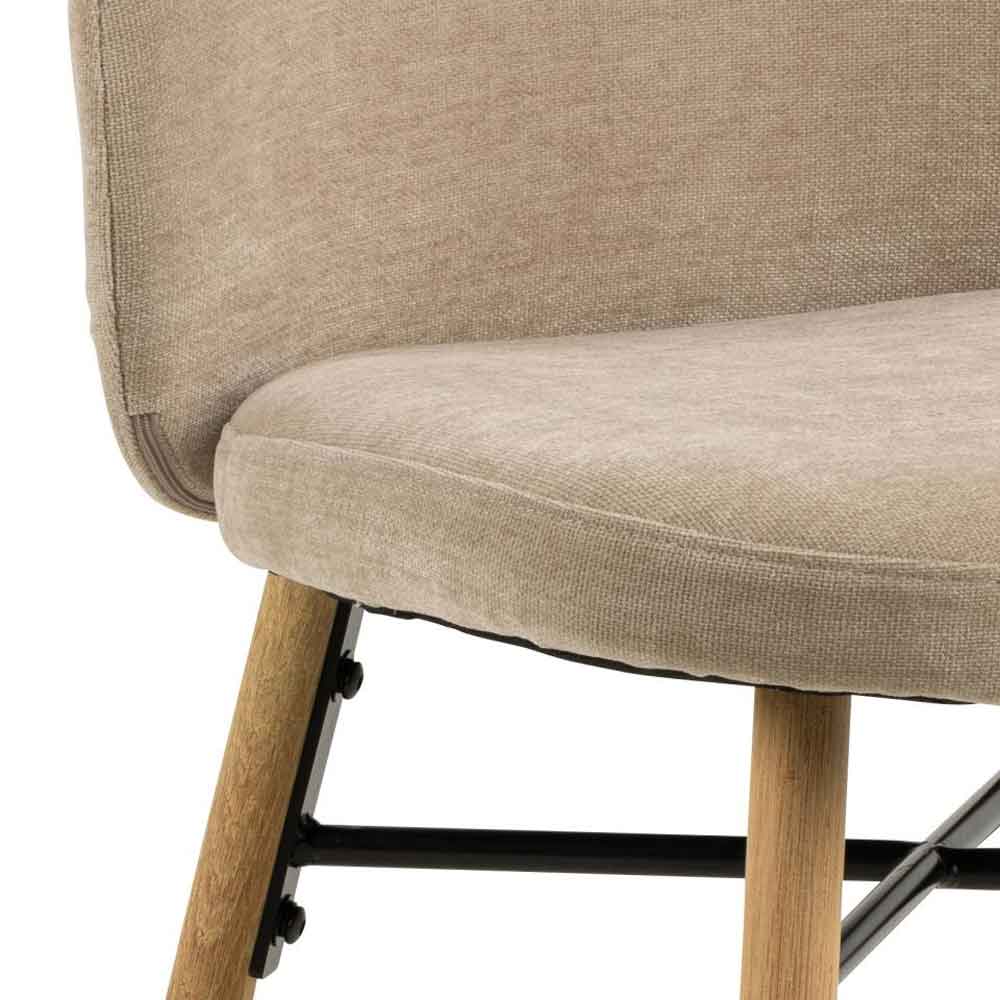 Spokane Fabric Dining Chairs With Oak Legs in Pair - Beige