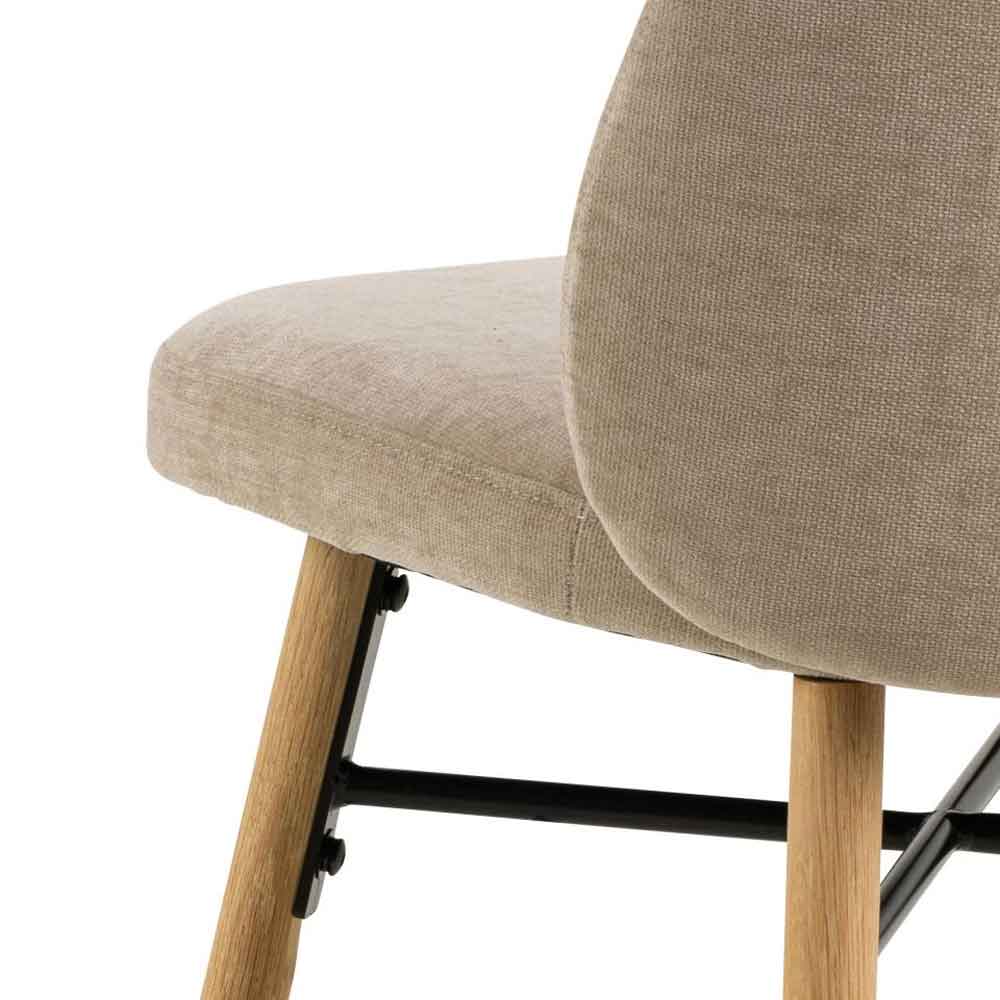 Spokane Fabric Dining Chairs With Oak Legs in Pair - Beige