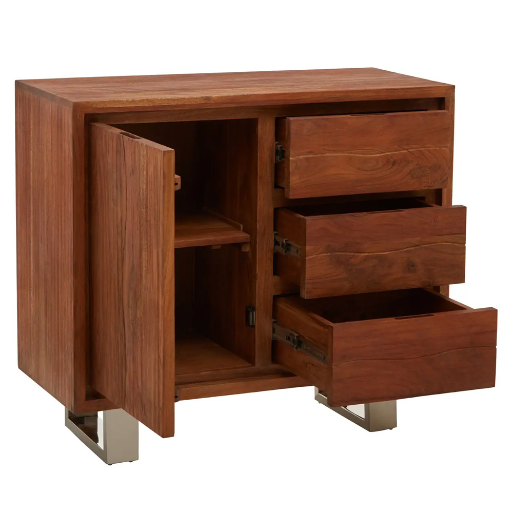 Spooner Wooden Sideboard With 1 Door 3 Drawers In Brown
