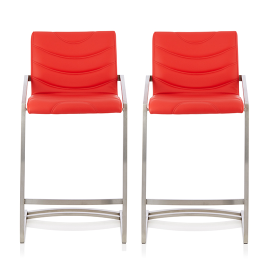 Read more about Spproc red faux leather counter height bar stools in pair