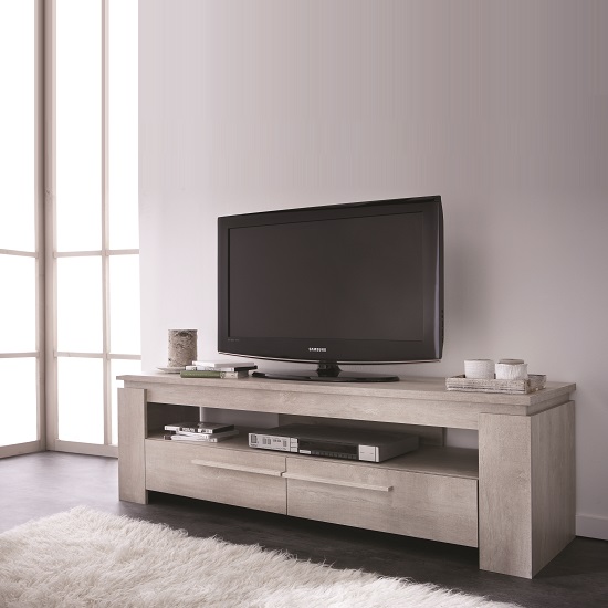 Portland Wooden TV Stand In Champagne Oak With 2 Drawers