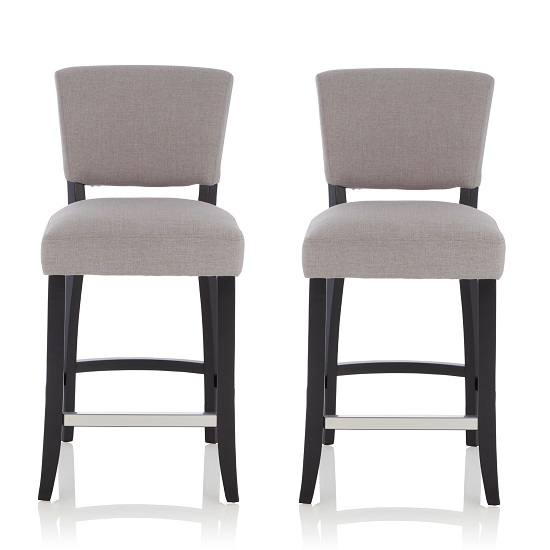 Stacia Bar Stools In Grey Fabric And Black Legs In A Pair Furniture