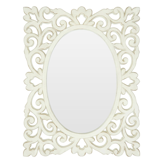 Stains Lace Design Wall Bedroom Mirror In Weathered White Frame