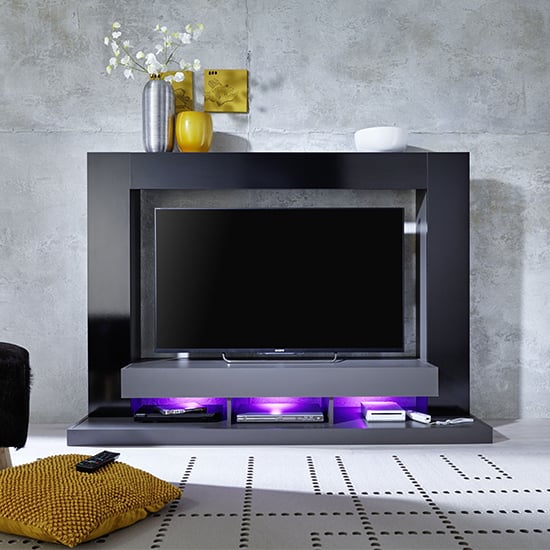 Stamford Entertainment Unit In Black Gloss Fronts With Shelving_4