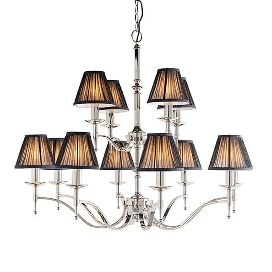 Stanford 12 Lights Pendant In Nickel With Black Shades