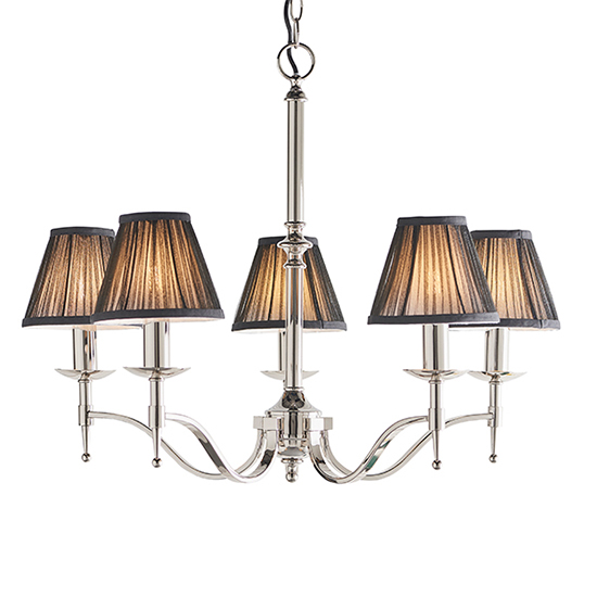 Photo of Stanford 5 lights pendant in nickel with black shades