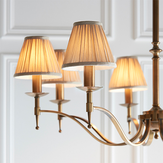 Stanford 8 Lights Pendant In Antique Brass With Beige Shades